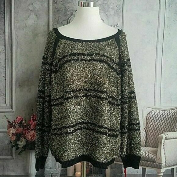 ruby Rd Black Silver Eyelash Long Sleeve Scoop Neck Sweater Plus Size 1X NWT - Picture 4 of 10